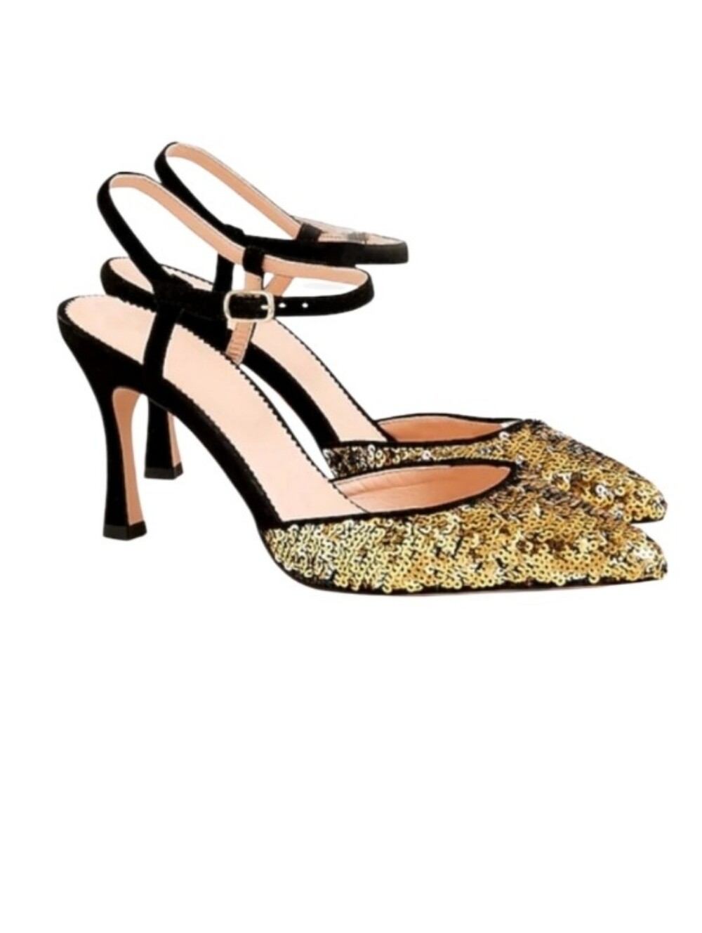 NOWT J.Crew Elsie  Gold & Silver Sequin Pointed-Toe Slingback Heels